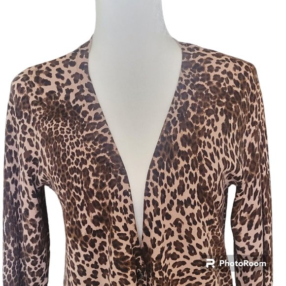 Soma Super Soft Longline Leopard Print Cardigan Sweater Size Medium - Picture 2 of 9